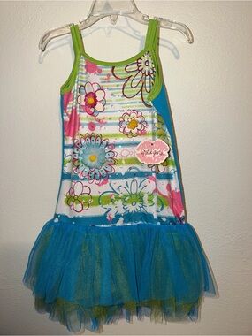 NWT Lipstik Girls Summer Garden Tutu Dress 5 Floral Sequin Rhinestone $68